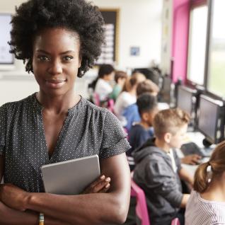 woman in front of classroom